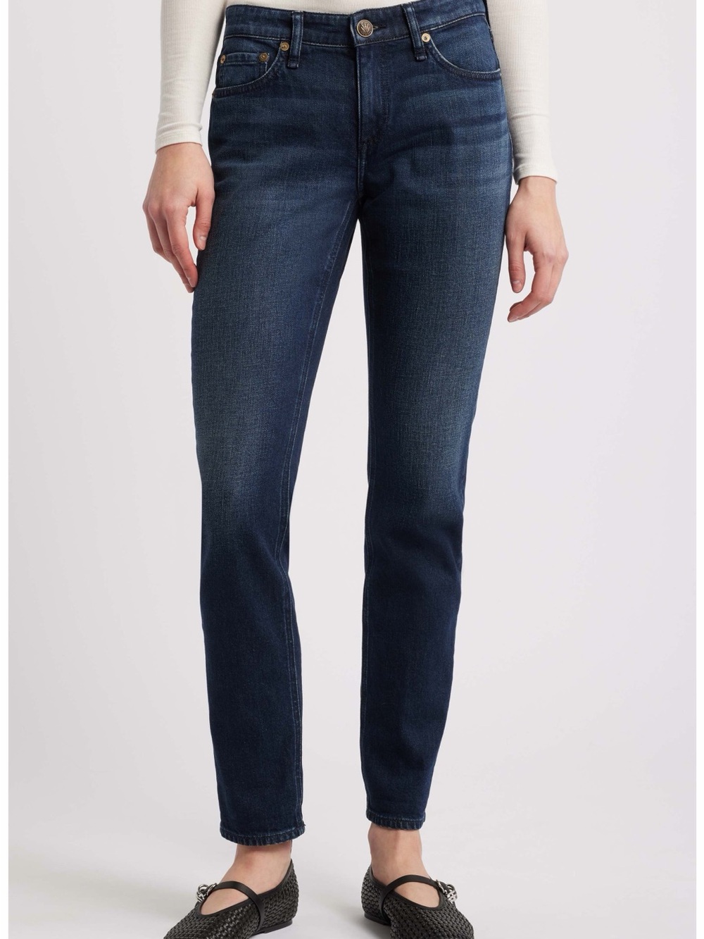 rag & bone | Dre Low-Rise Slim Boyfriend Denim Jeans Dark Wash Sienna